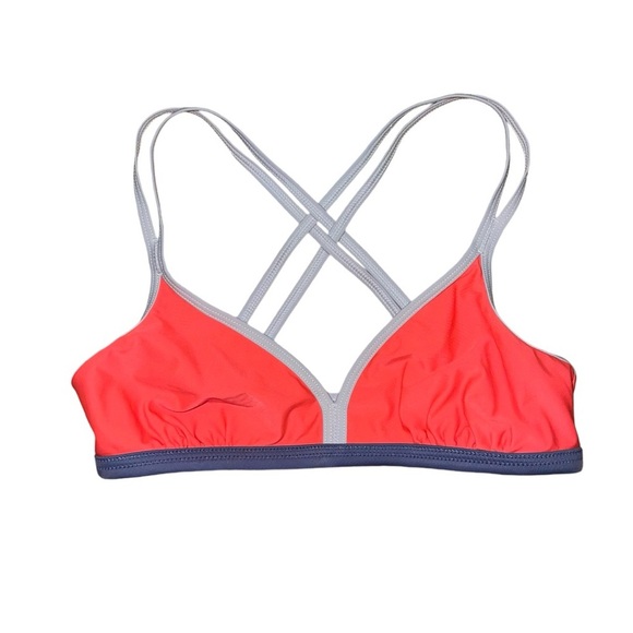 Speedo Bikini Top Women's Size Small Coral Navy Grey Strappy Cross Back Swim - Picture 1 of 8